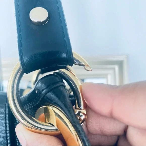 BORSE DATELLI BLACK PEBBLED LEATHER JUMBO SHOULDER BAG MAGNETIC CLOSURE - Picture 7 of 15